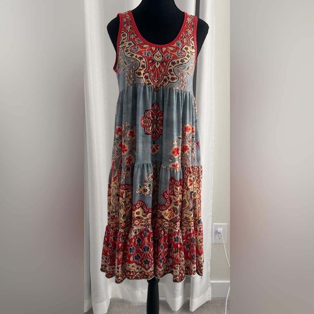 Boho Maxi Dress in Slate Blue and Red - Picture 1 of 5